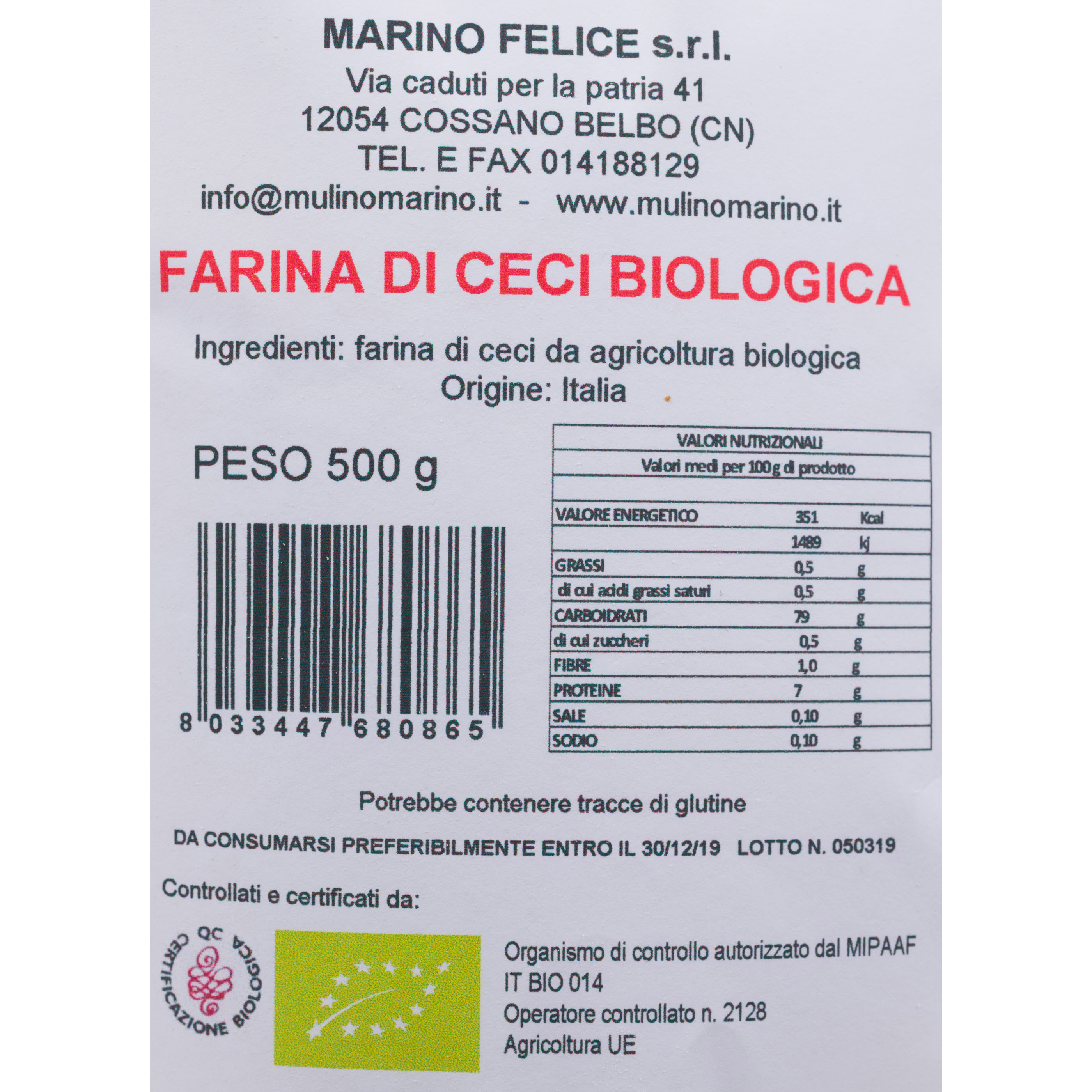 Farina di Ceci 0,5kg Mulino Marino Eataly